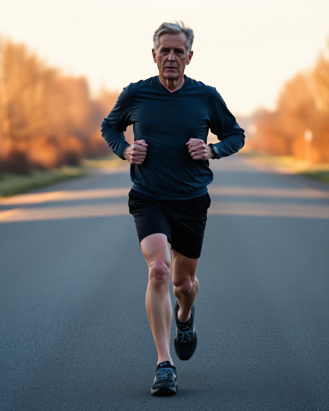 Runner at dawn on a quiet road